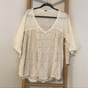 Free People Ivory Eyelet Blouse Linen
